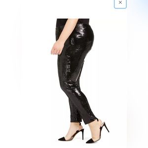 INC International Concepts Sequined Black Pull-On Pant women Size 1X party nye